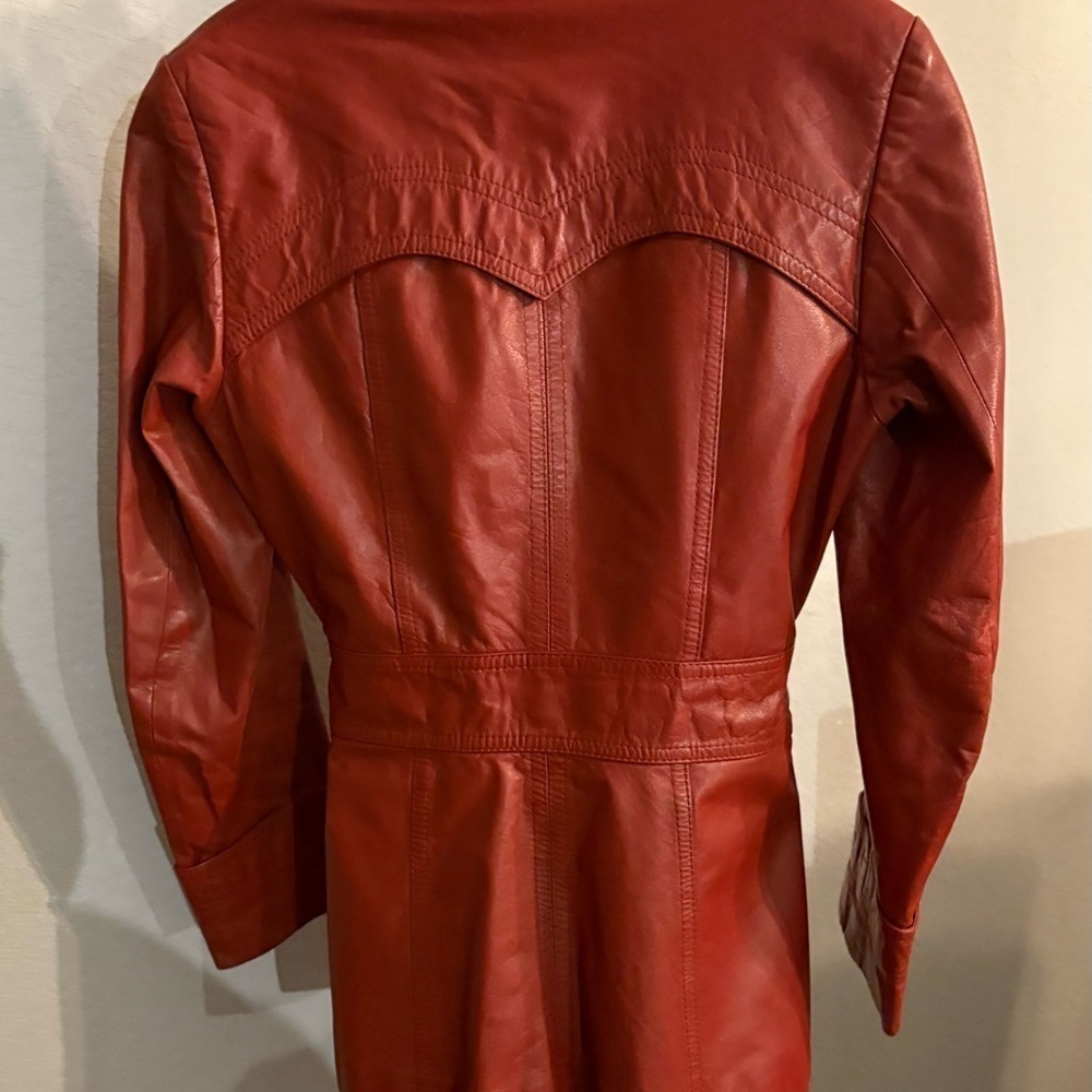 Nordstrom VINTAGE  | GENUINE Leather Short trench Style Jkt Burnt Orange SZ 10 - Picture 7 of 15